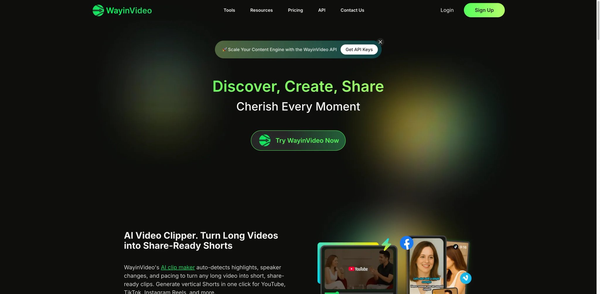 WayinVideo interface showing video search across library with transcript panel