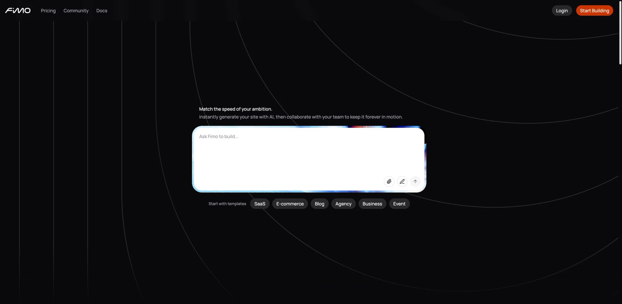 Fimo interface showing visual and code editing with CMS-first website builder