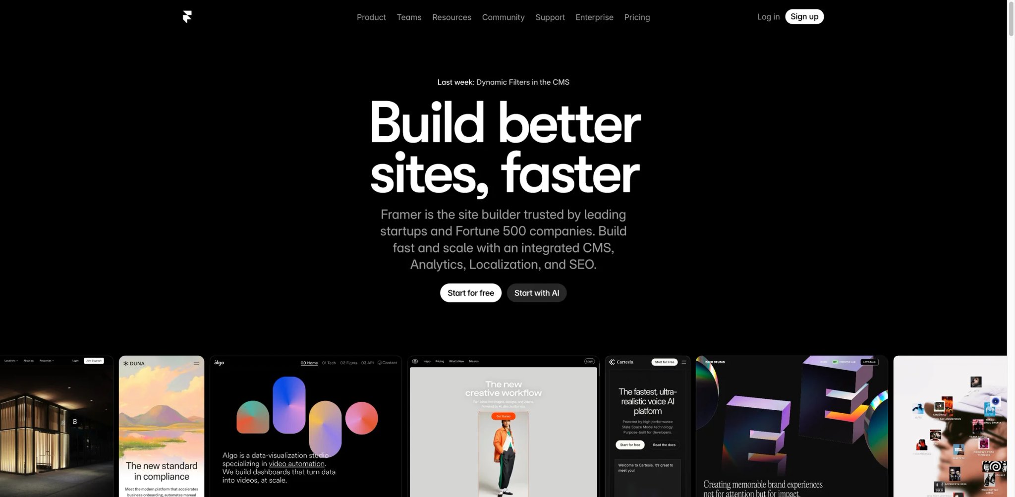 Framer interface showing AI-generated landing page with design controls