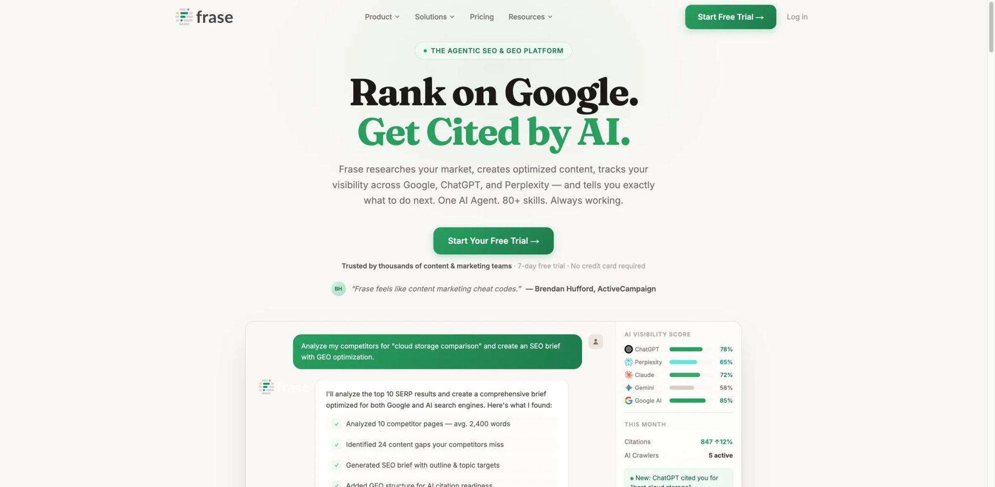 Frase interface showing SEO research and content brief workflow