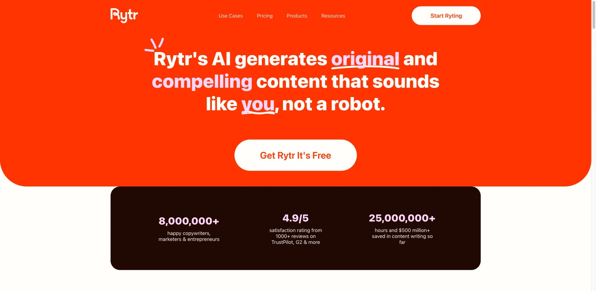 Rytr interface showing template library and generation
