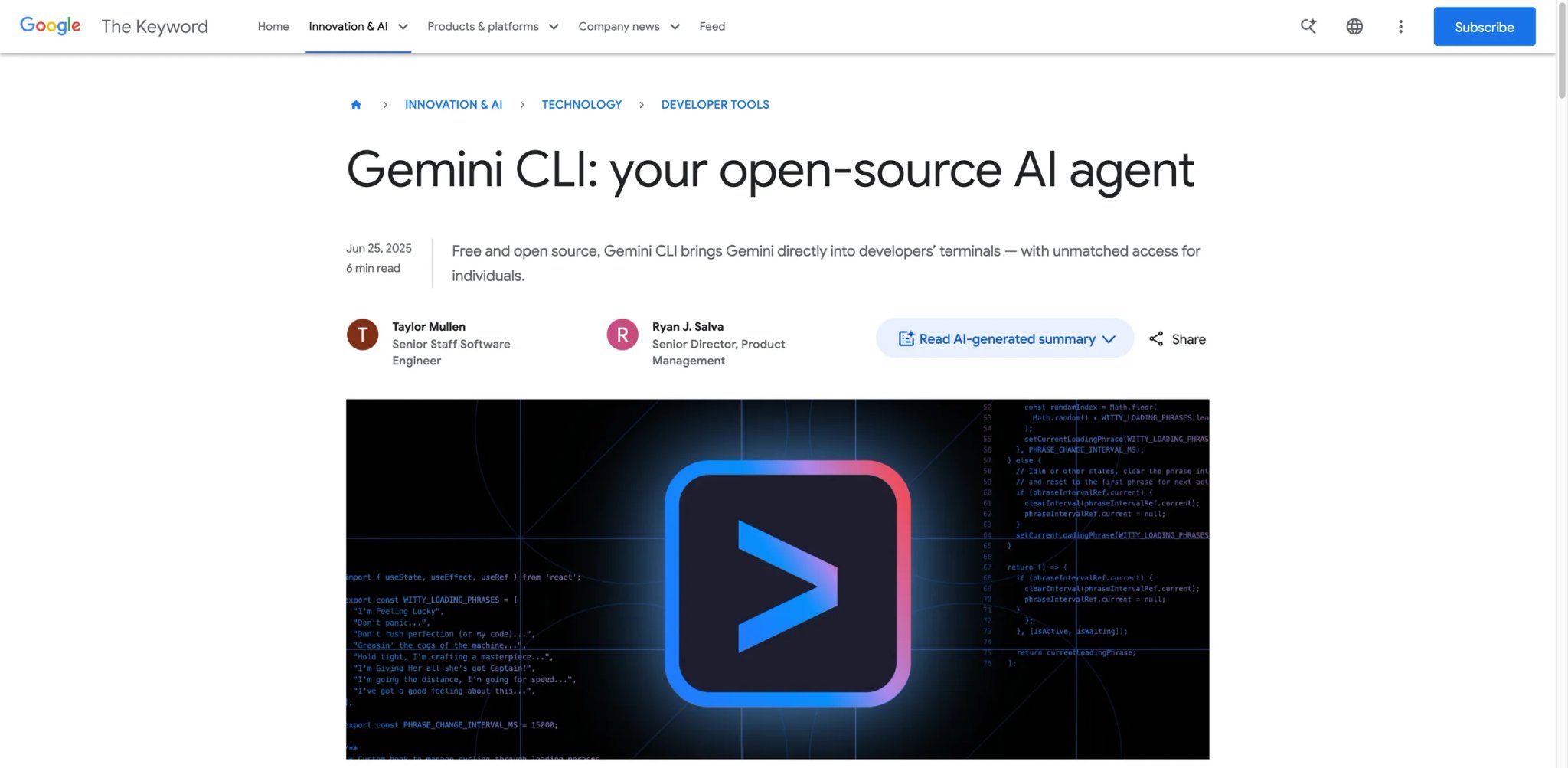Gemini CLI interface showing Google-bundled terminal coding agent with large-context support