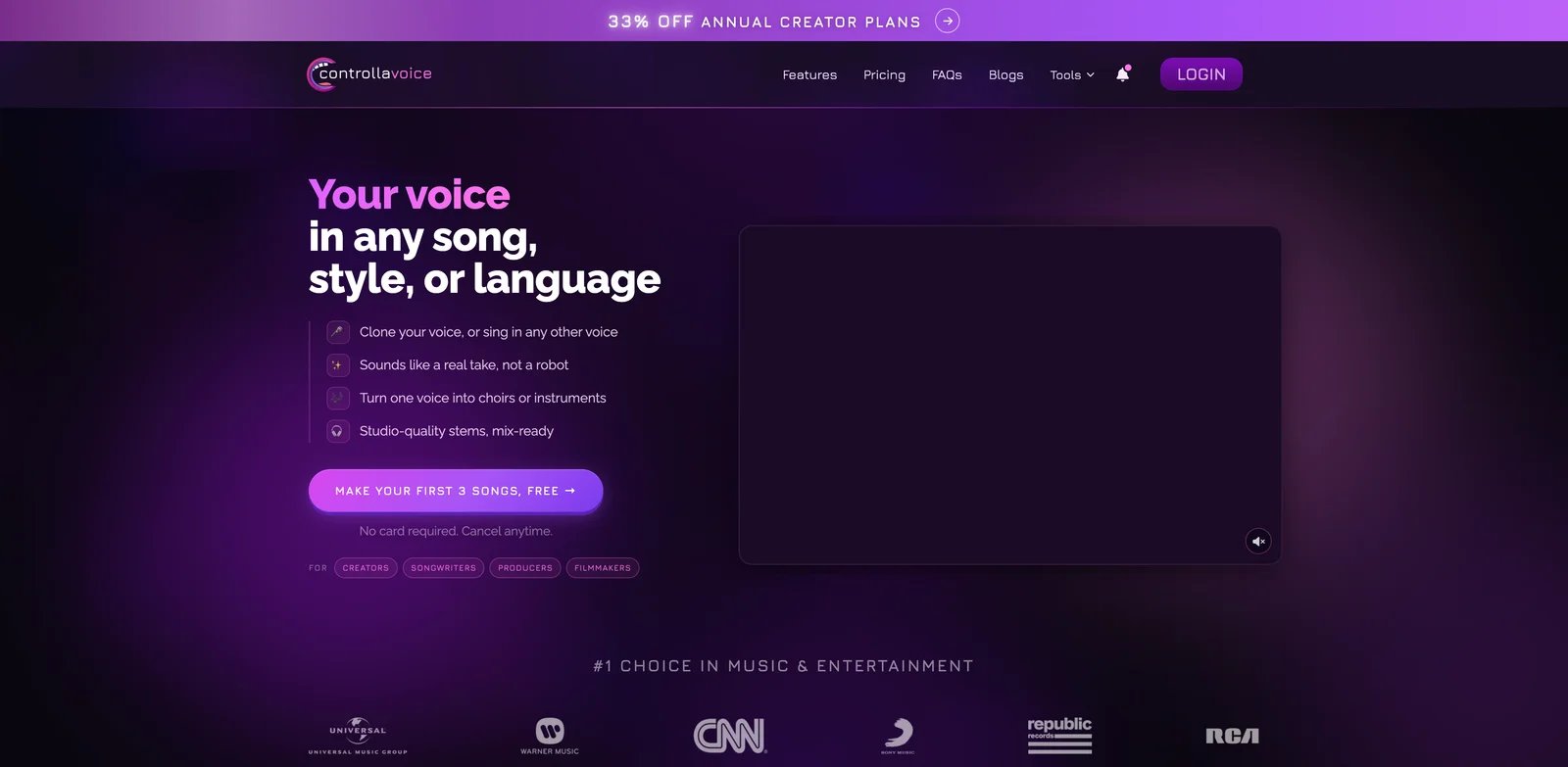 Controlla Voice interface showing creator voices and harmony conversion options