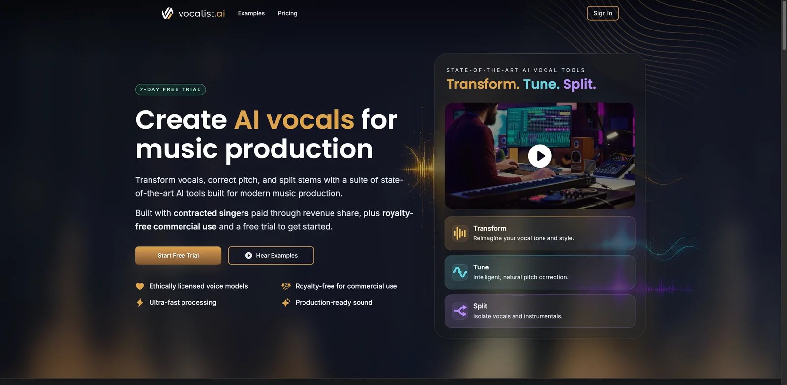Vocalist.ai interface showing singer voice conversion and tuning tools