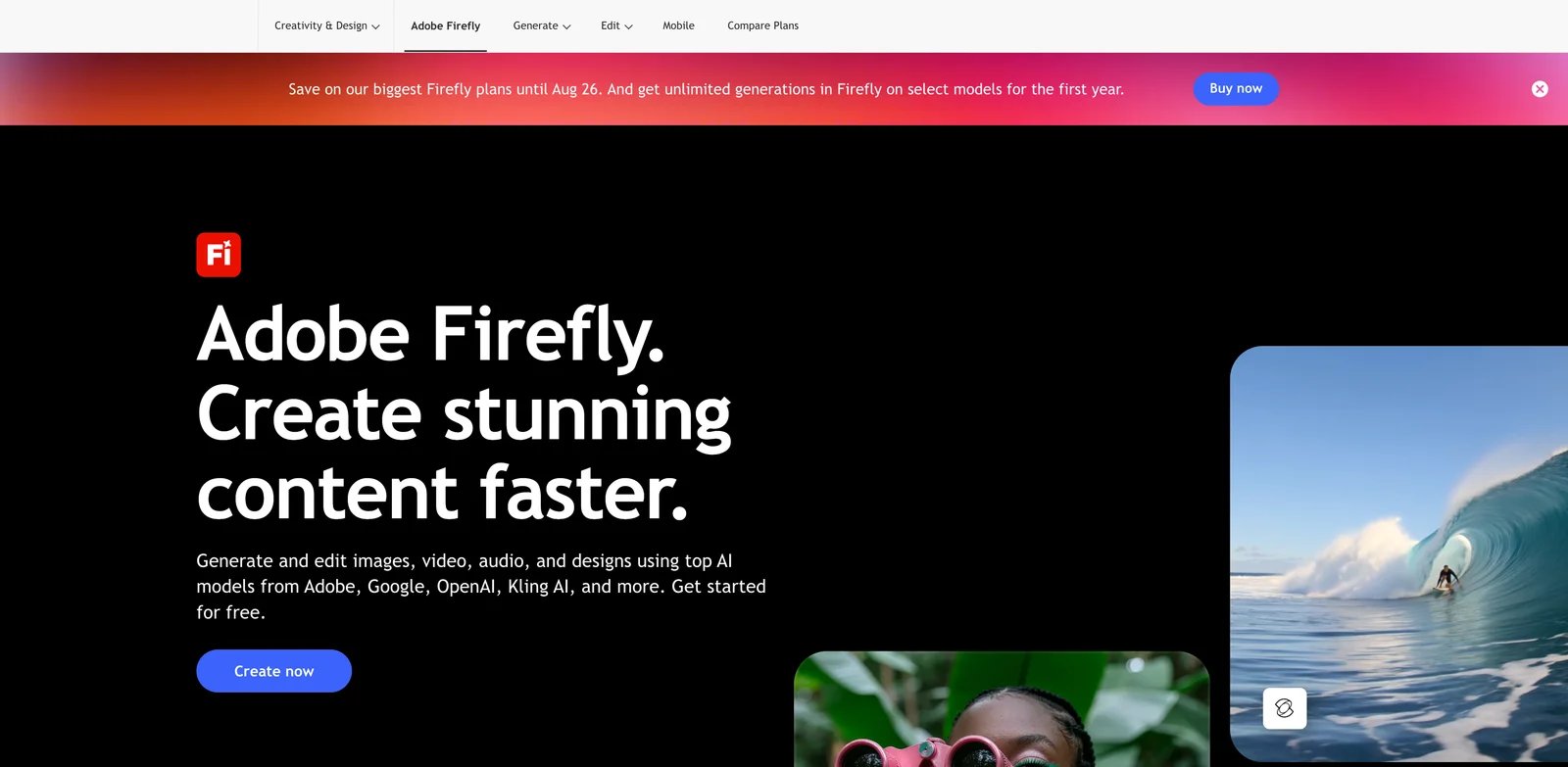 Adobe Firefly interface showing commercial creative image generation and editing tools