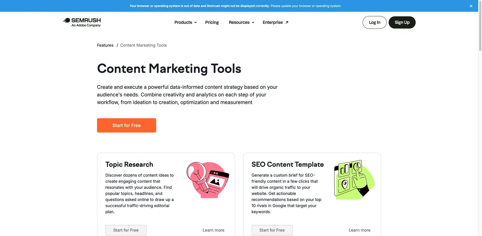 Semrush interface showing SEO research, content toolkit, and visibility workflows