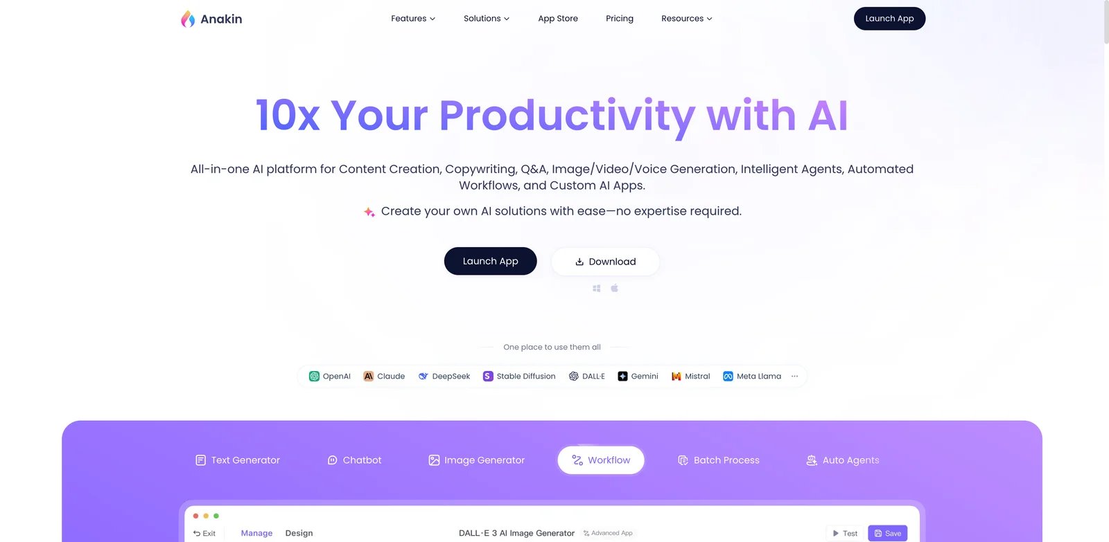 Anakin.ai interface showing no-code AI app builder