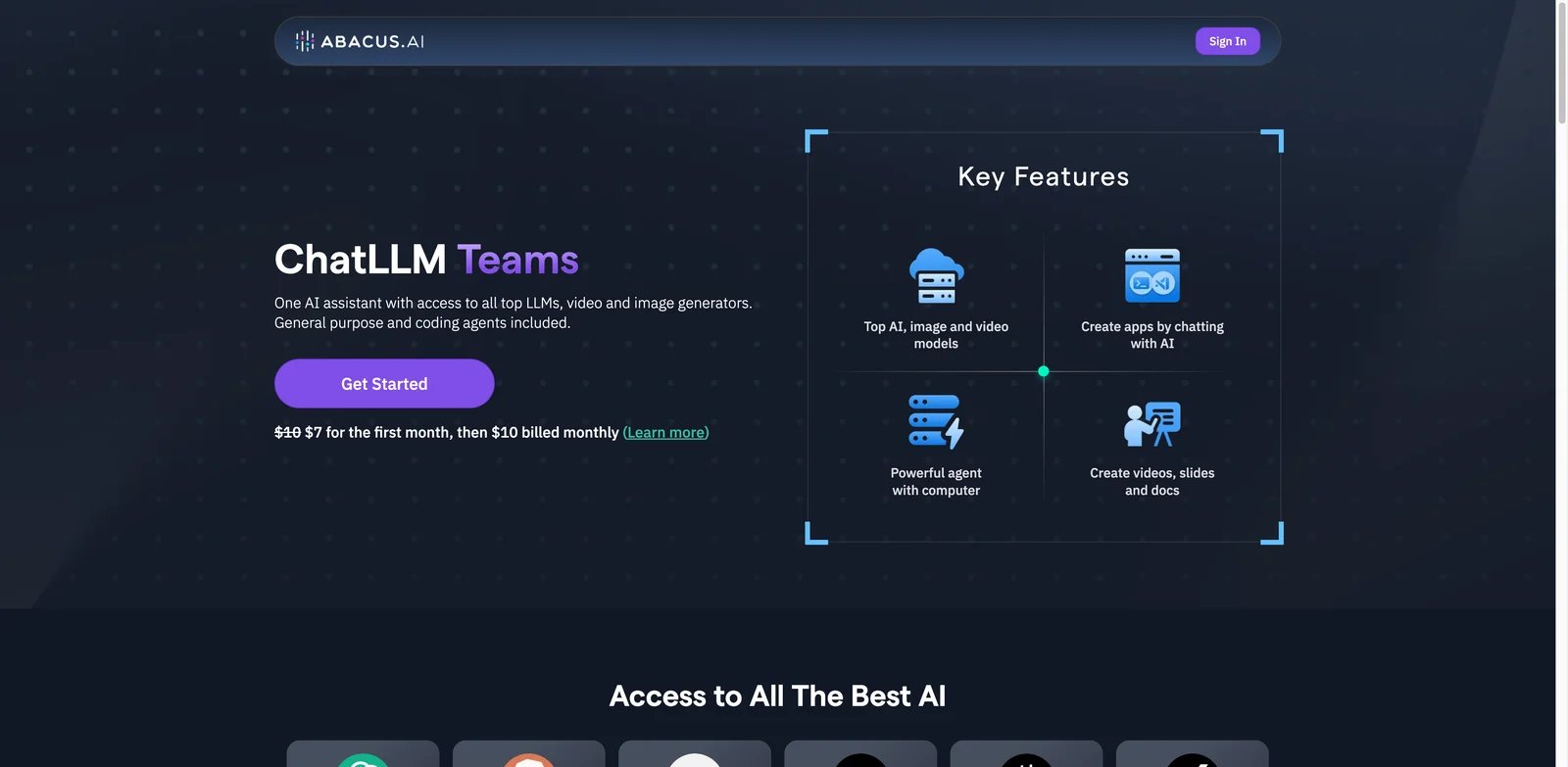 ChatLLM by Abacus.AI interface showing multi-model business workspace