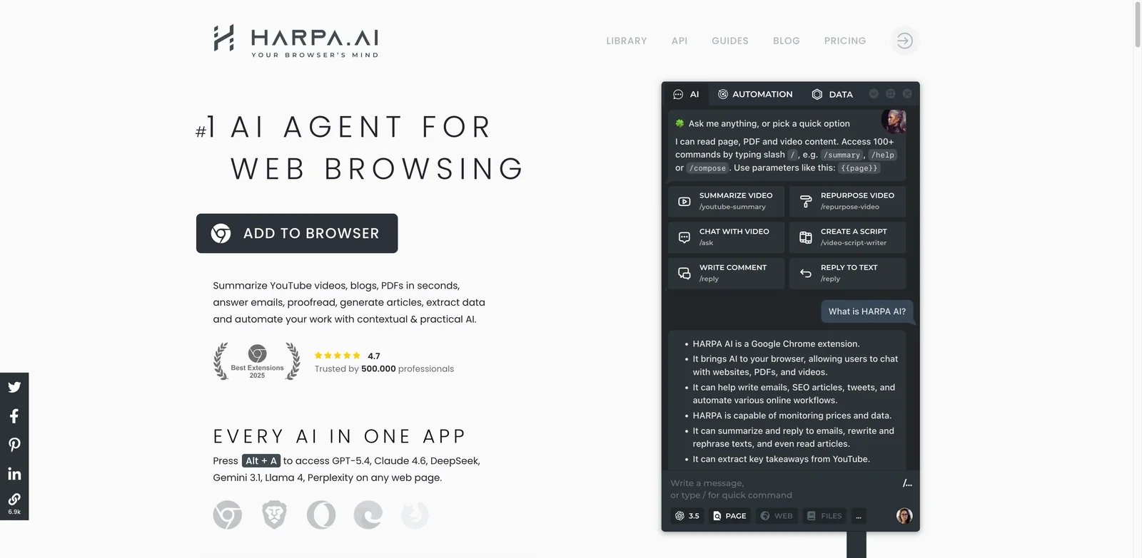 HARPA AI interface showing web automation workflows