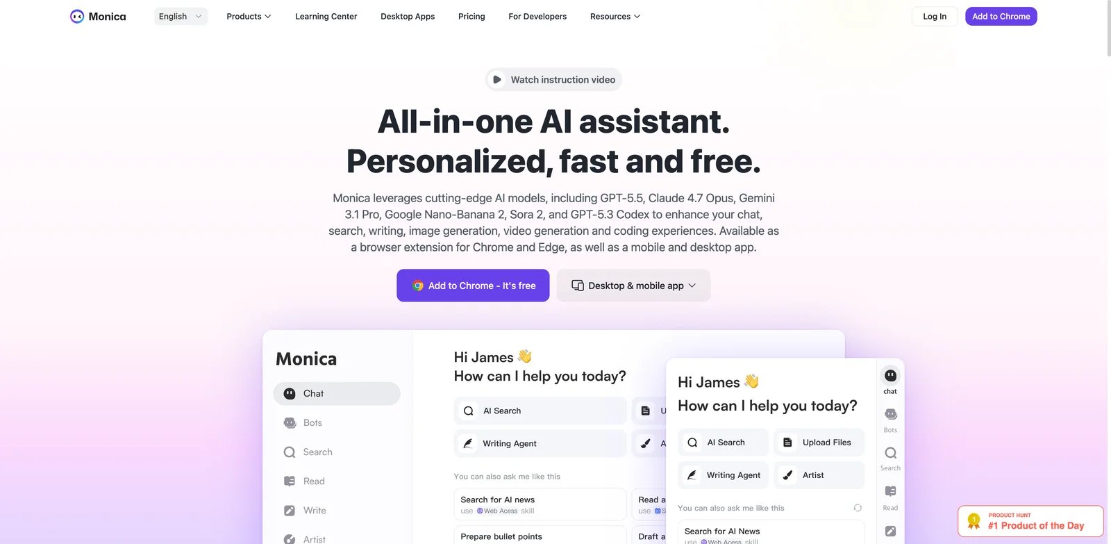 Monica AI interface showing browser sidebar copilot