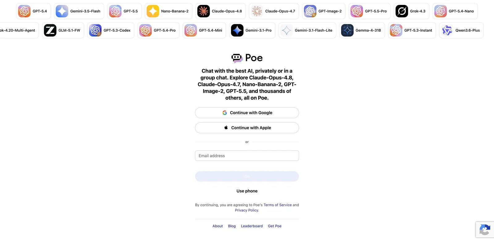 Poe interface showing multi-model chat hub