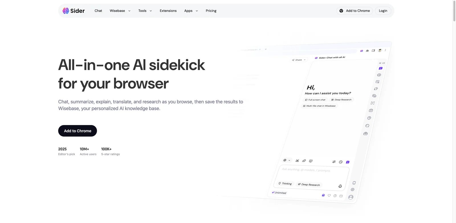 Sider interface showing browser sidebar AI assistant