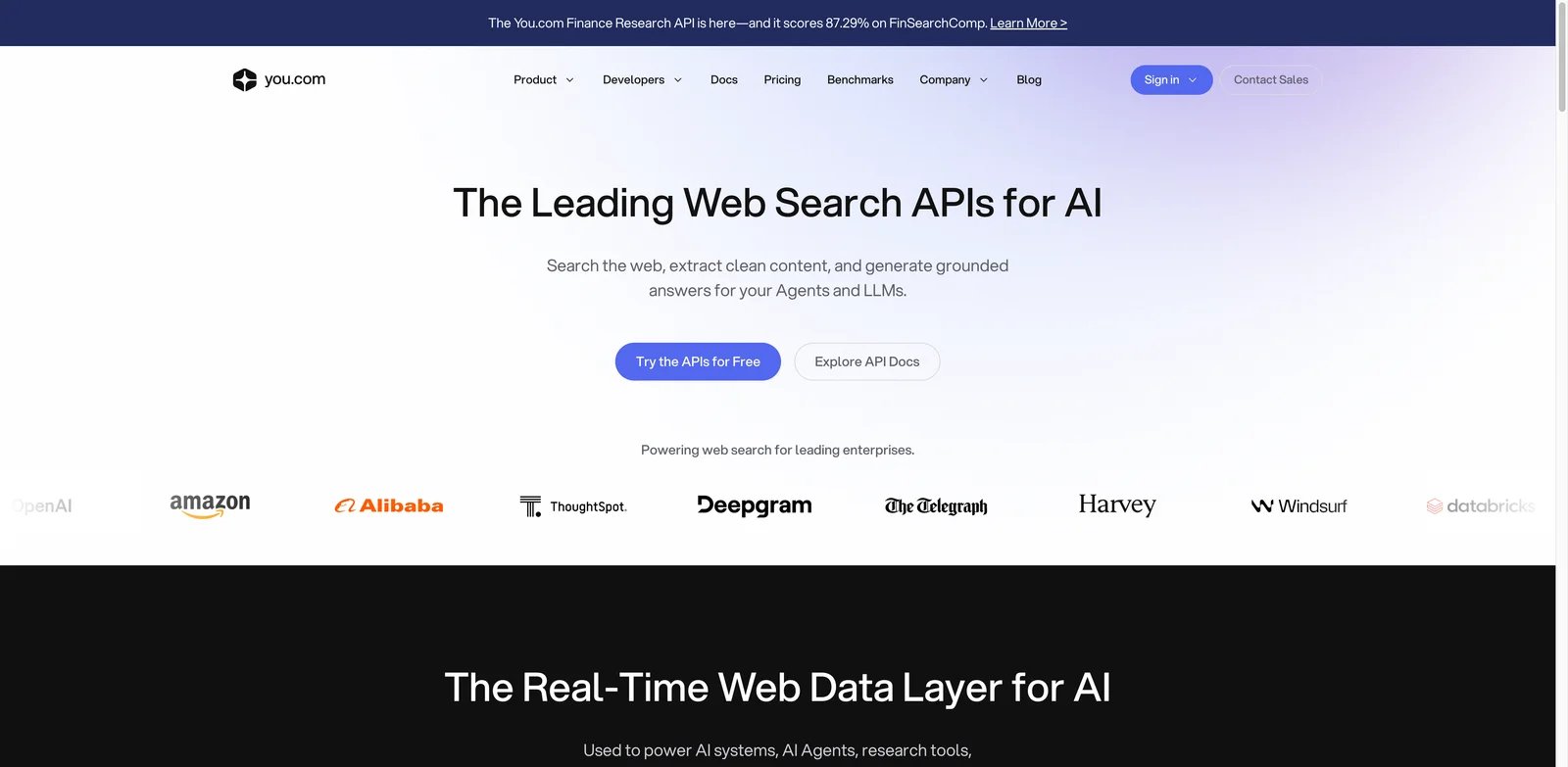 You.com interface showing AI research and answer engine