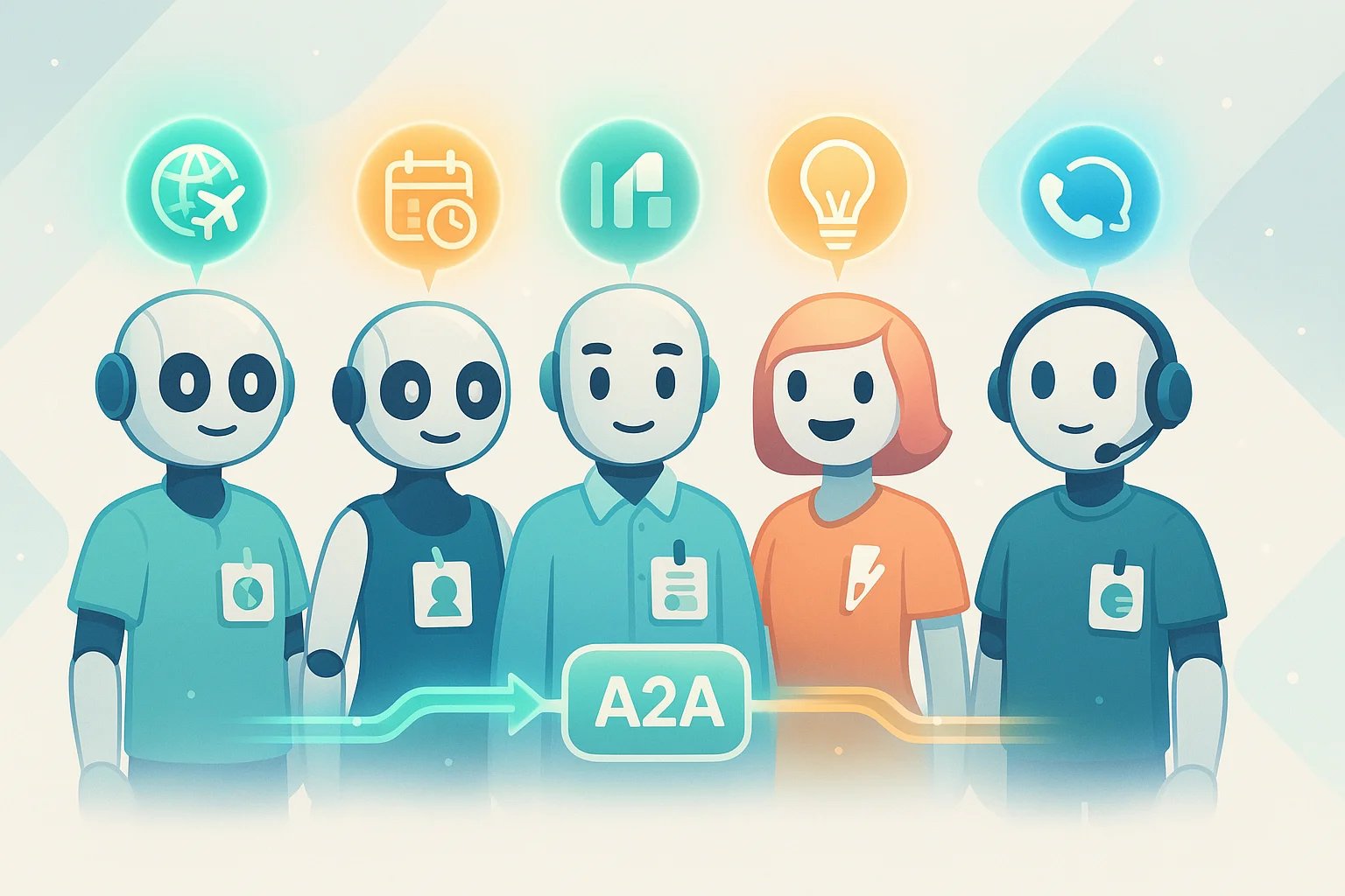 Visualization of AI agents as digital employees with various superpowers and specializations