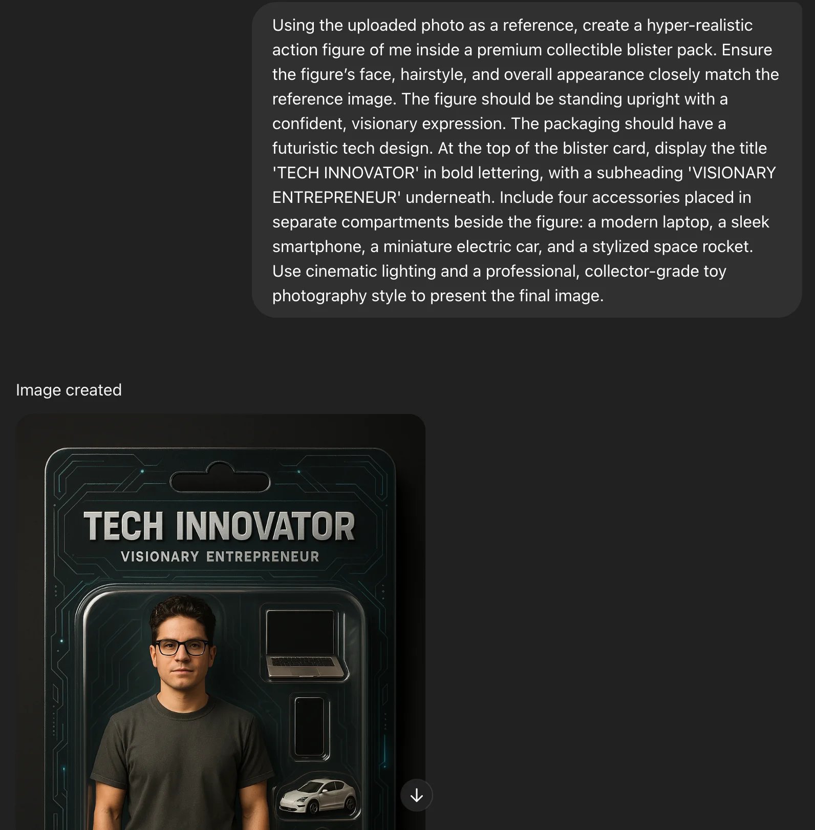 ChatGPT 4o interface showing action figure generation