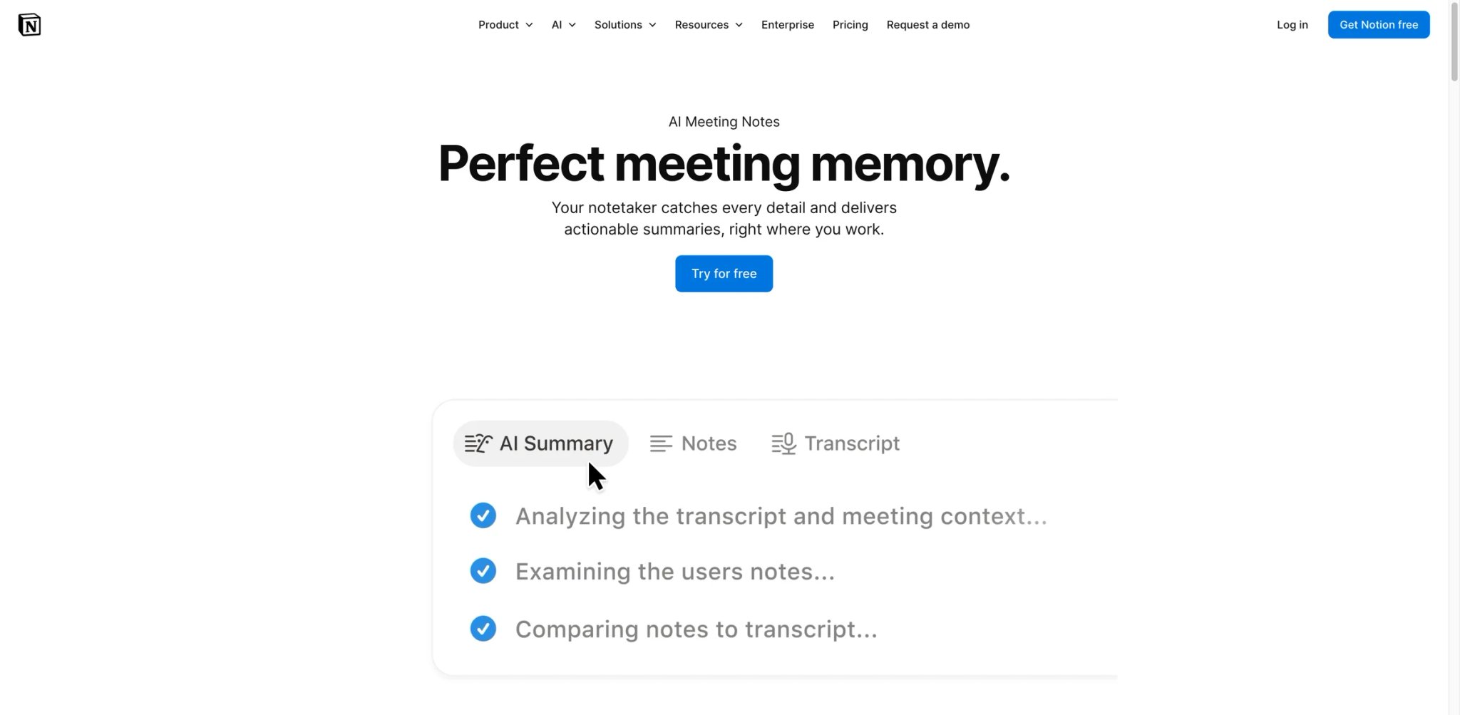 Notion AI Meeting Notes interface showing integrated workspace notes