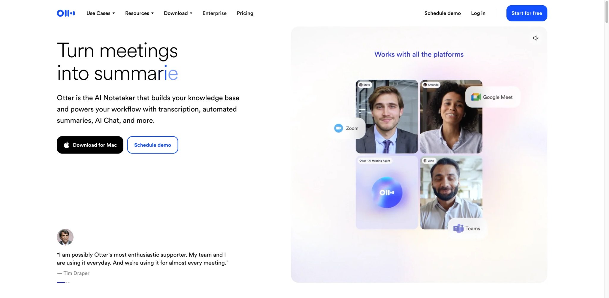 Otter.ai interface showing real-time live transcription