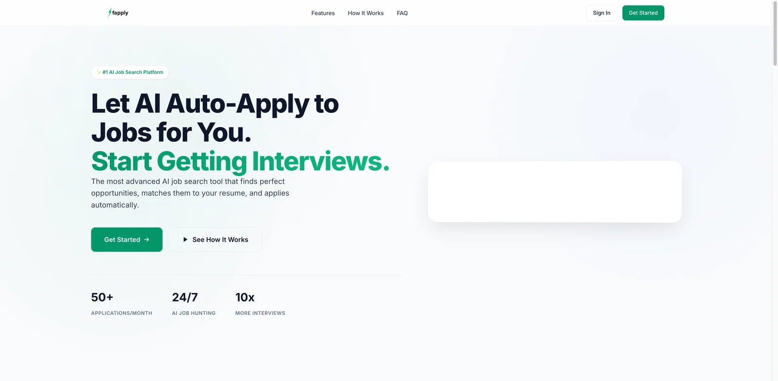 Fapply interface showing AI job application workflow