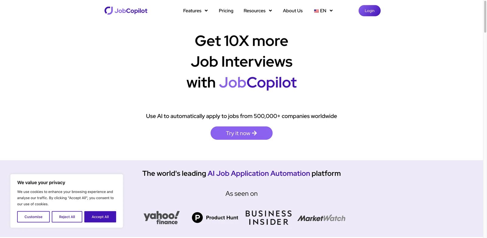 JobCopilot interface showing verified career page auto apply workflow