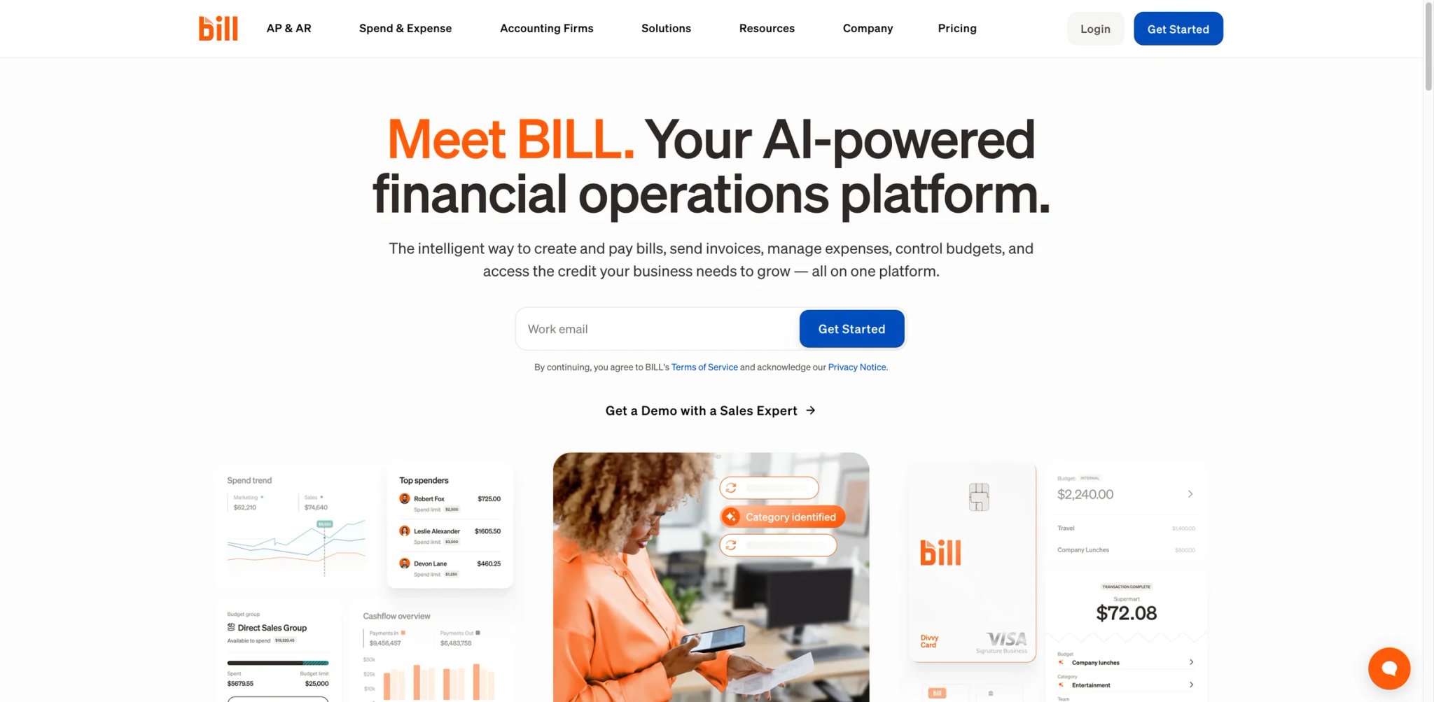 BILL interface showing AI-powered AP and AR automation