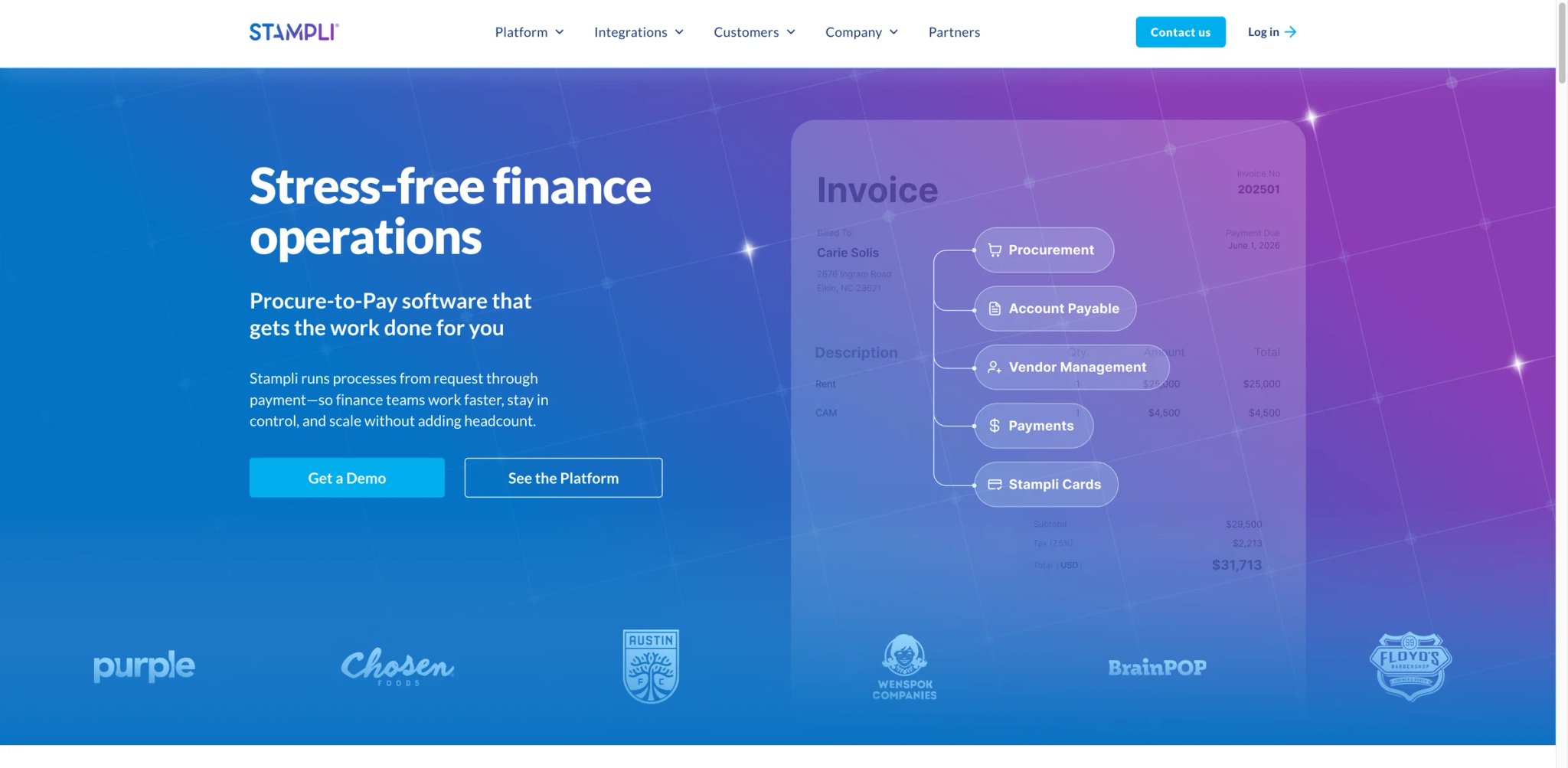 Stampli interface showing AI-powered invoice processing and approval