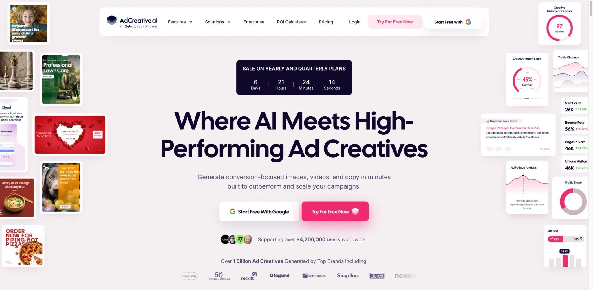 AdCreative.ai interface showing ad creative generation workflow