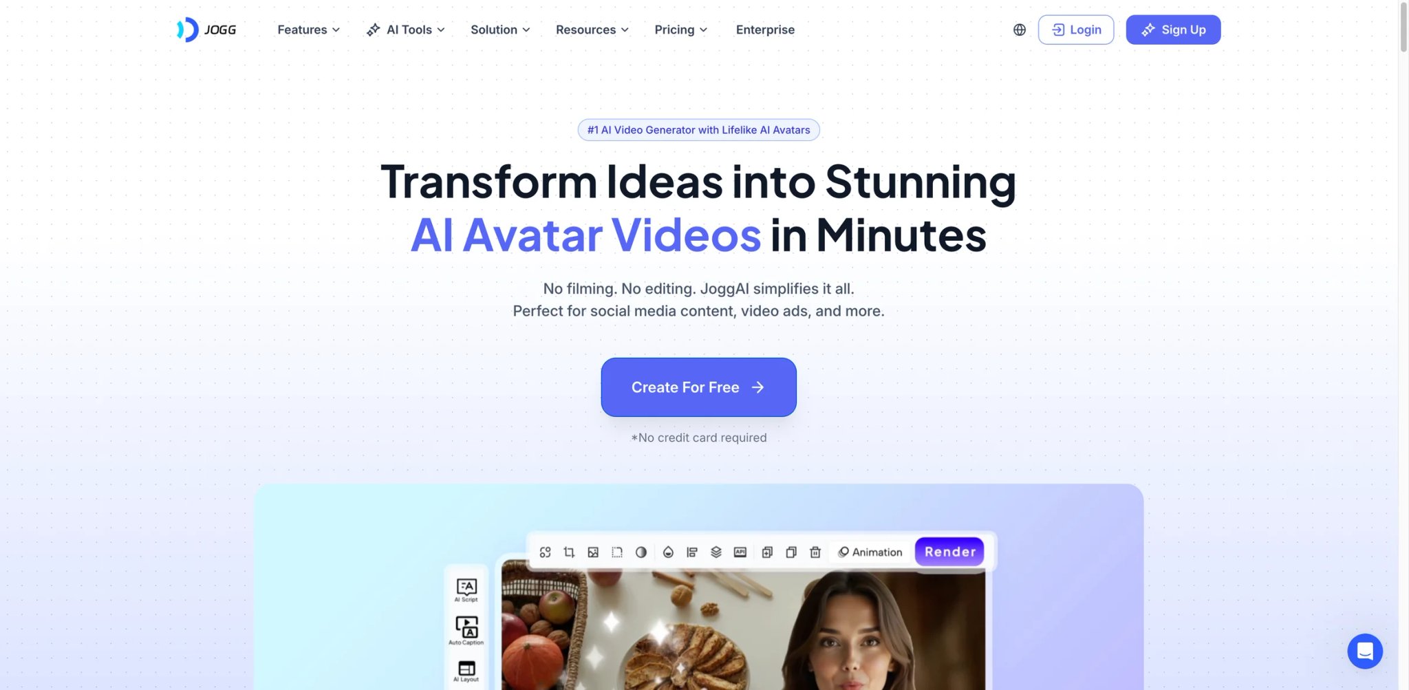 JoggAI interface showing avatar-based video ad creation
