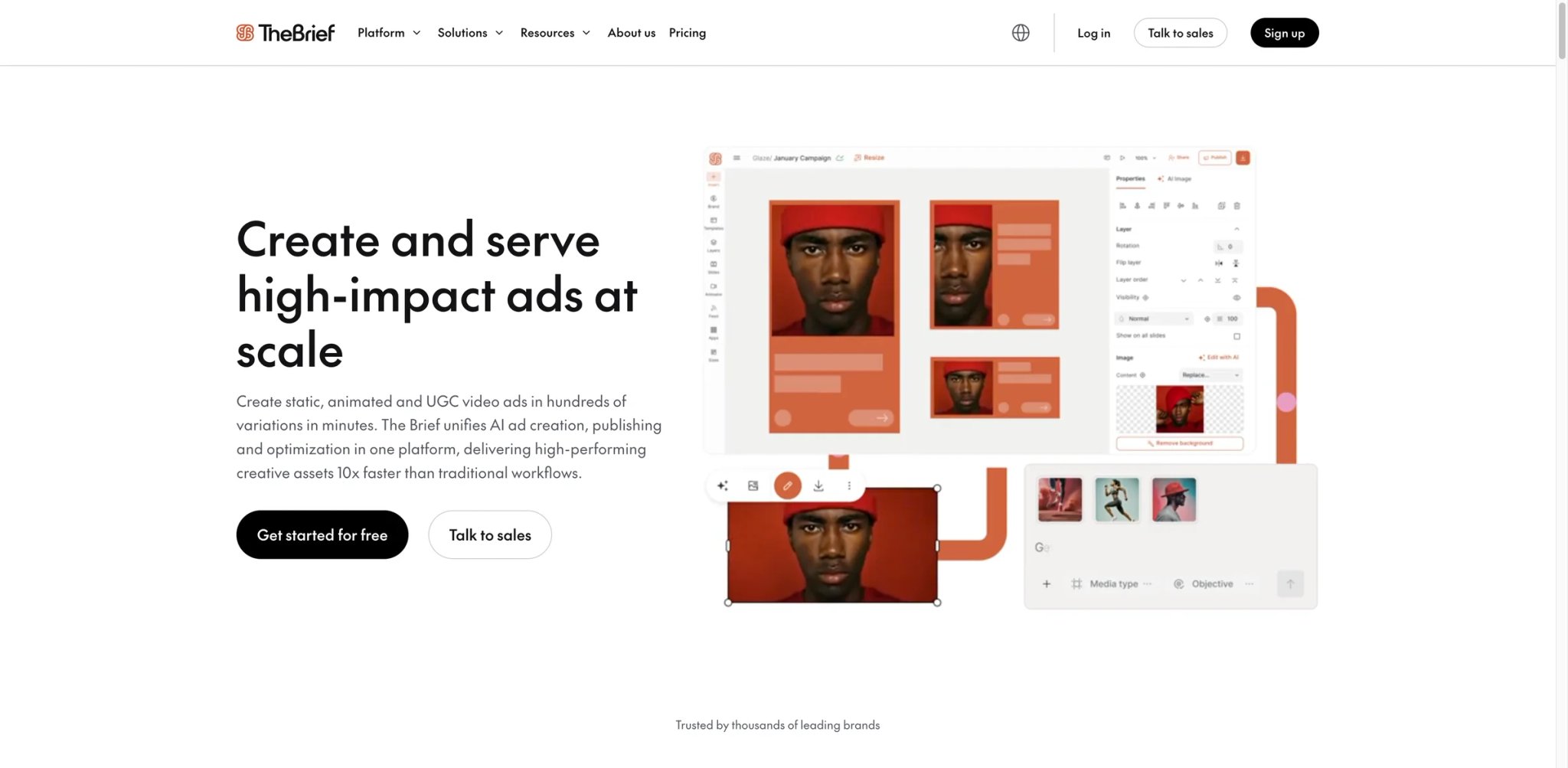 The Brief interface showing multi-format ad creation workspace