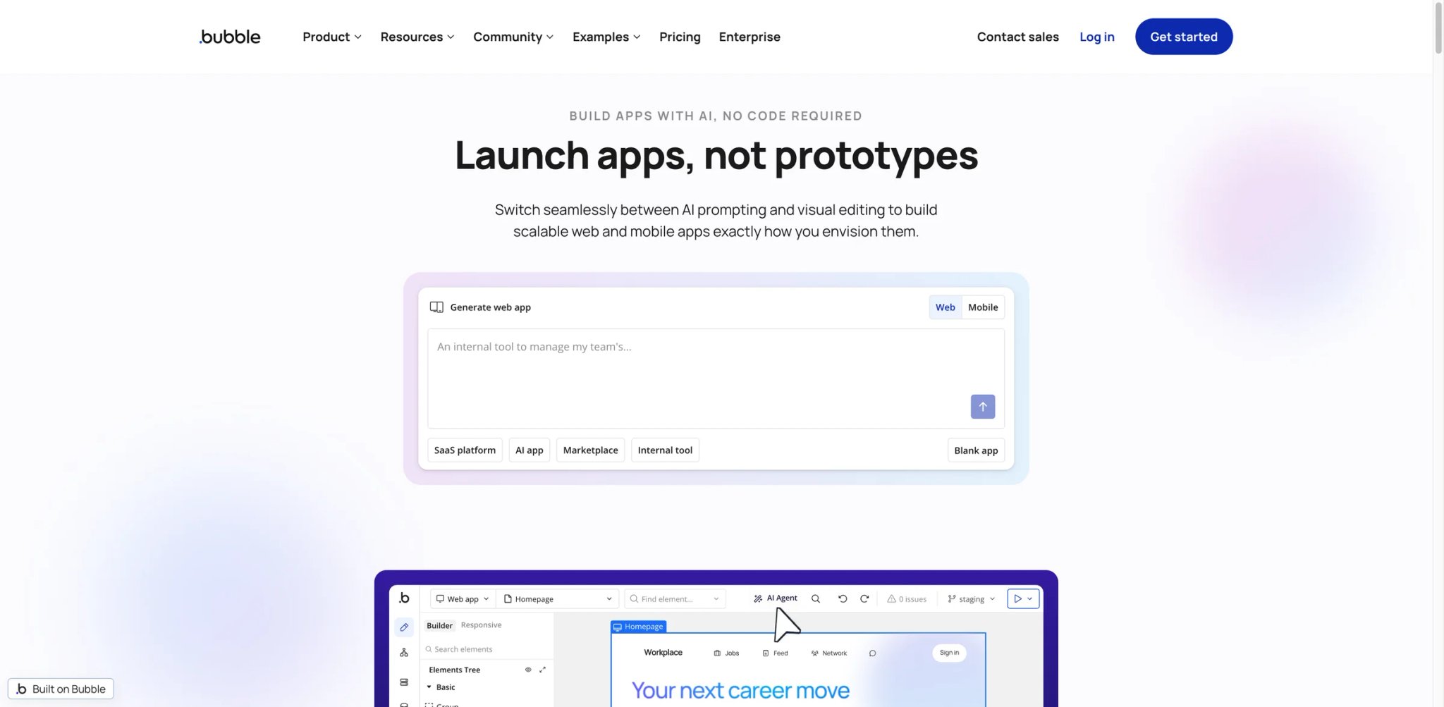 Bubble interface showing visual programming editor