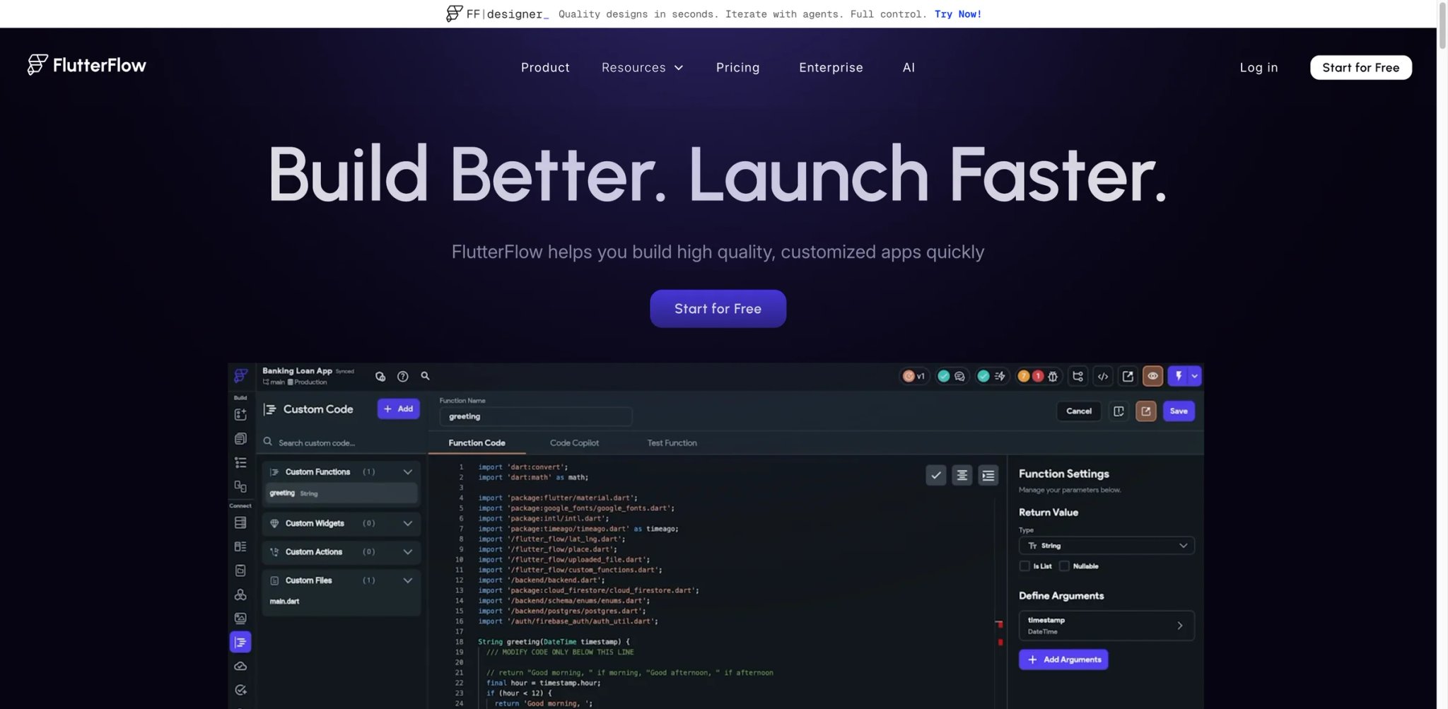 FlutterFlow interface showing multi-platform app builder