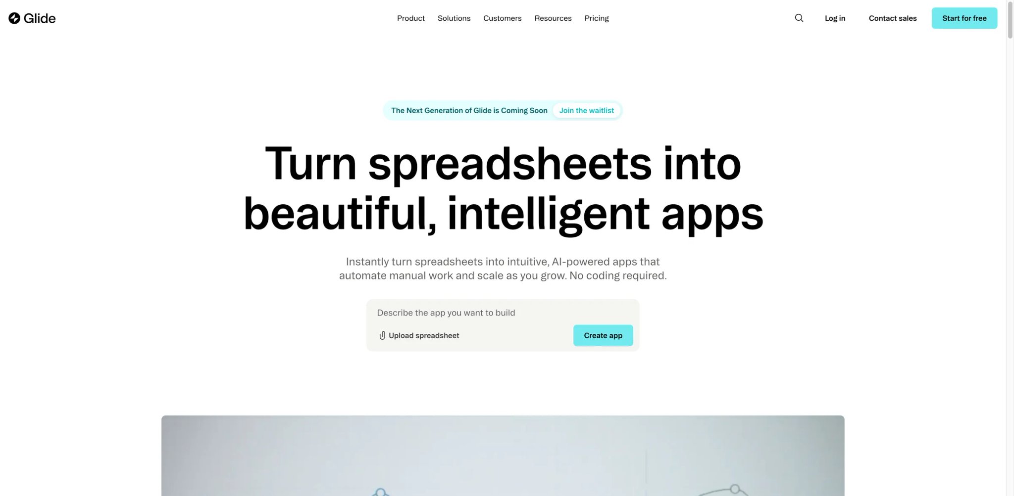 Glide interface showing business app builder