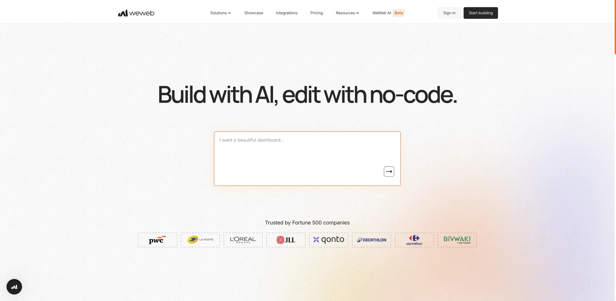 WeWeb interface showing front-end builder
