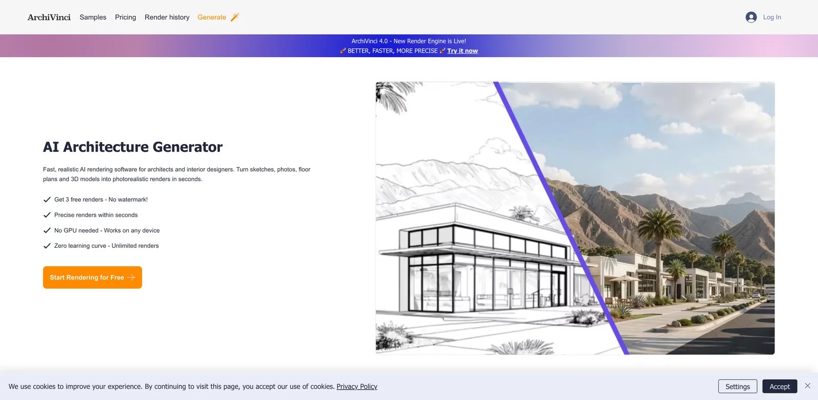 ArchiVinci interface showing AI architecture generator