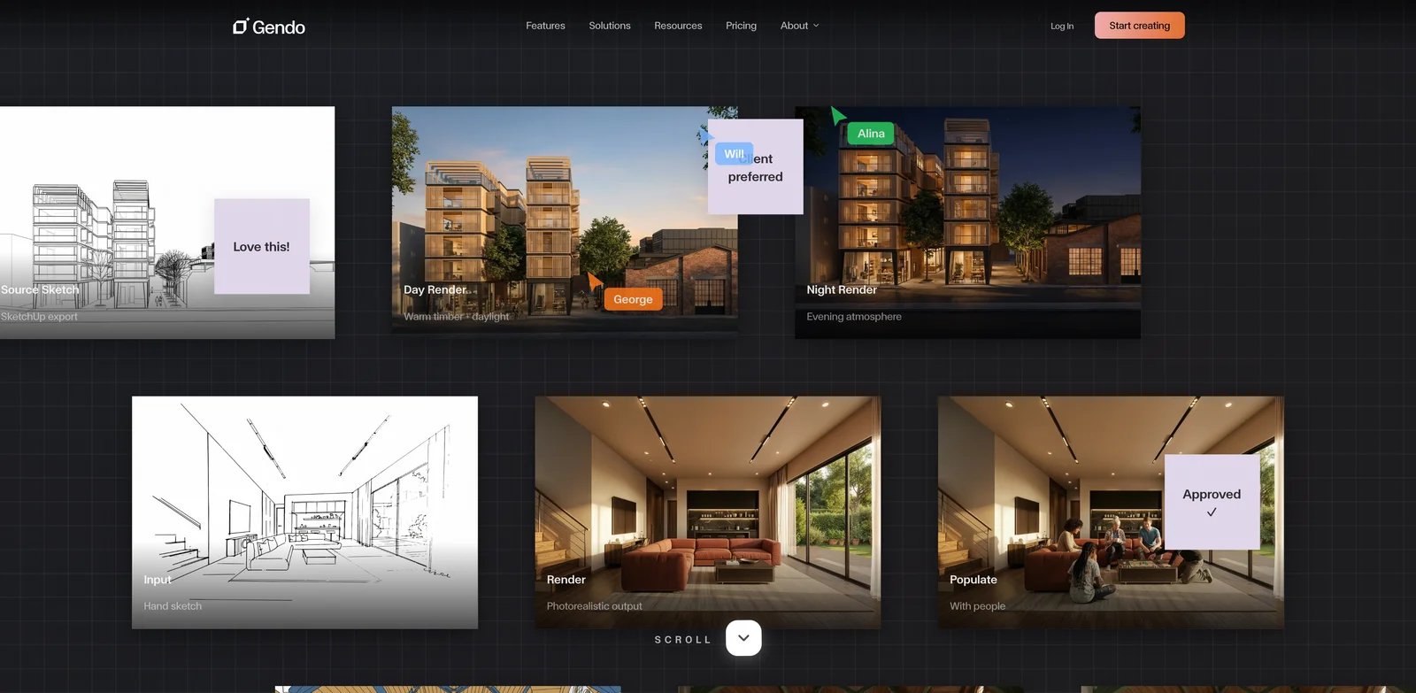 Gendo interface showing collaborative AI rendering canvas