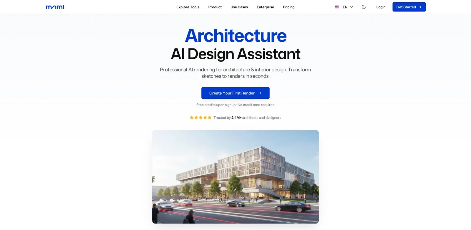 mnml.ai interface showing architecture AI tools