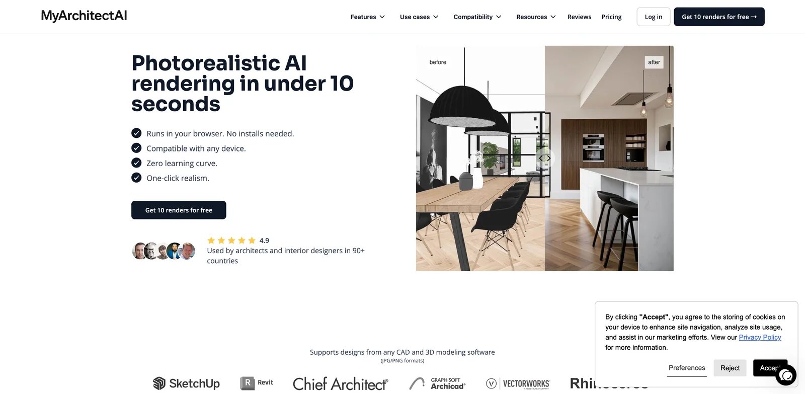 MyArchitectAI interface showing fast browser rendering