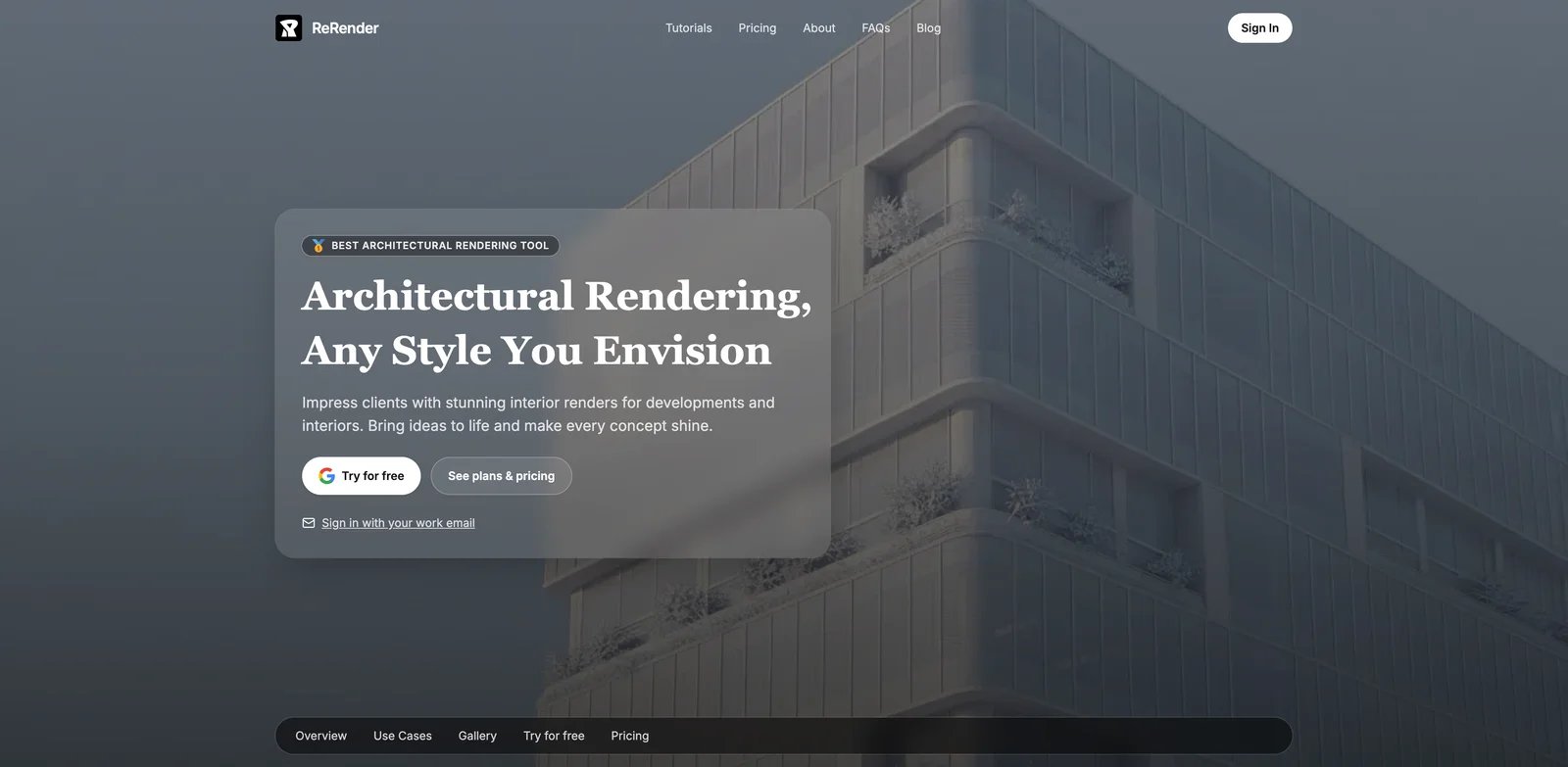 ReRender AI interface showing architectural rendering styles