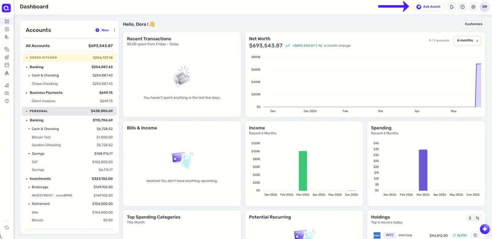 Quicken Simplifi official help example showing the AI chat access workflow