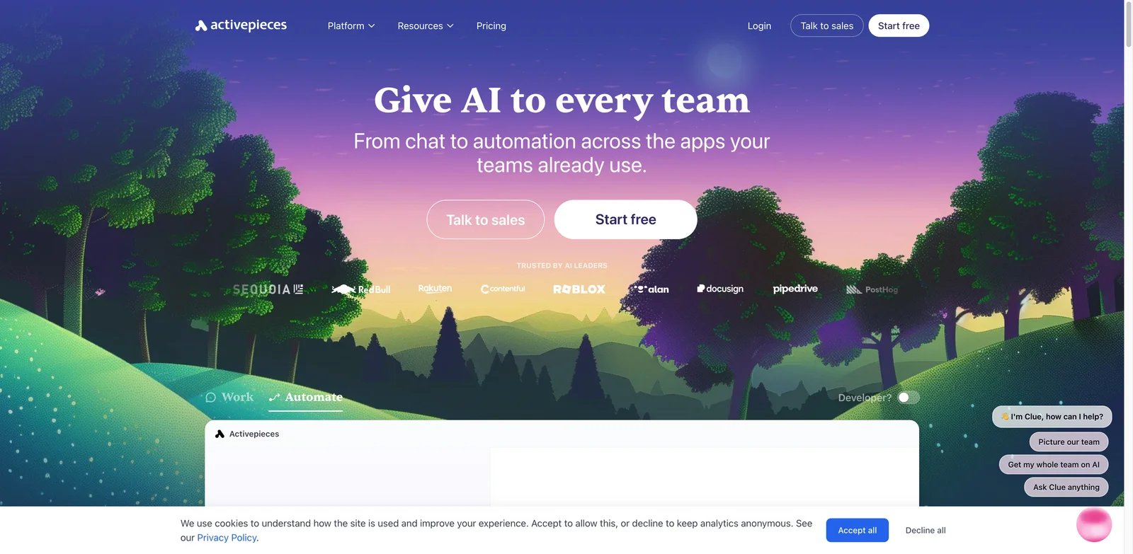 Activepieces interface showing open-source AI automation