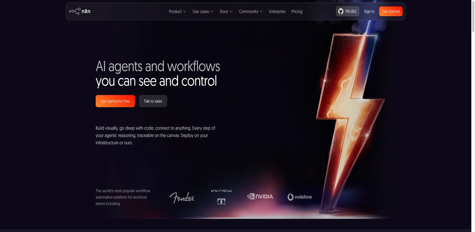 n8n interface showing visual AI workflow automation