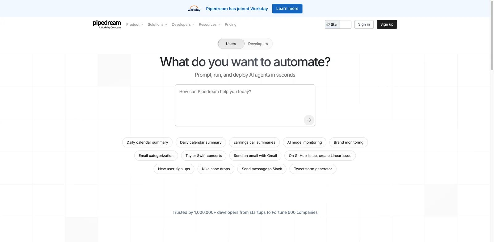 Pipedream interface showing API-first automation workflow