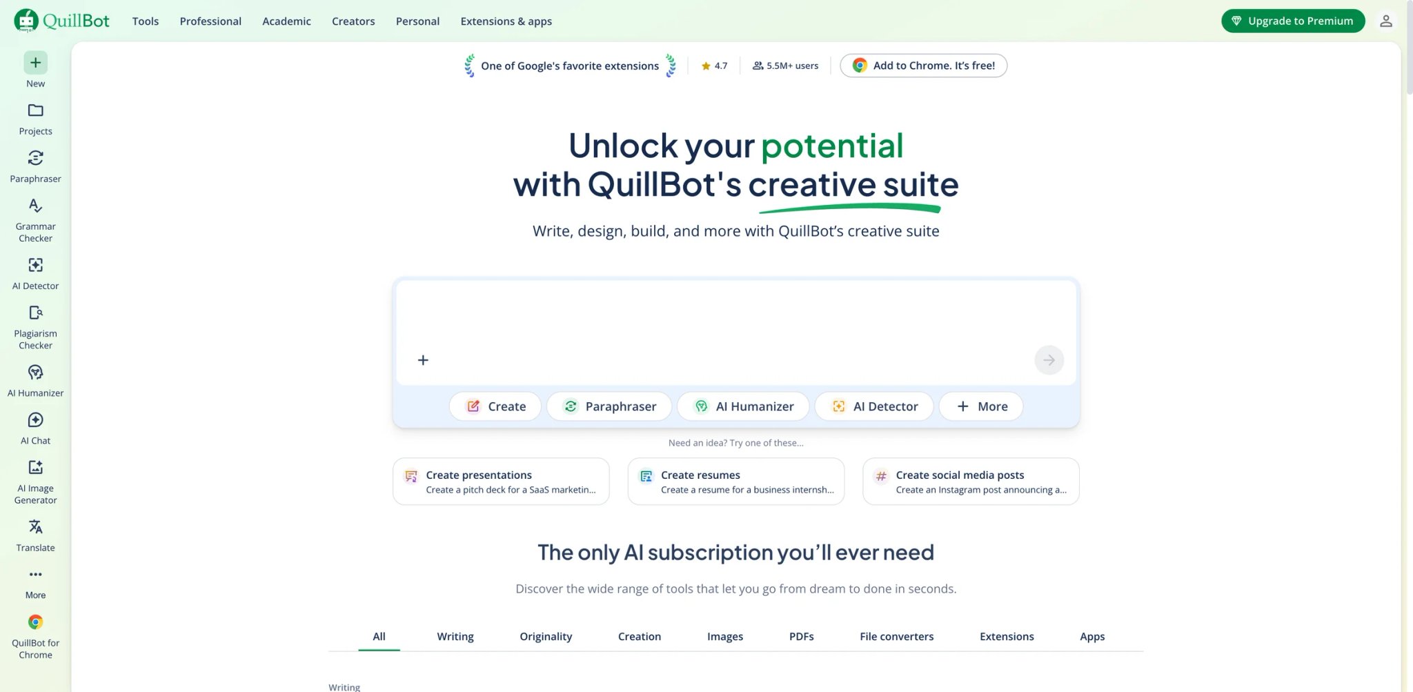 QuillBot interface showing paraphrase and grammar tools