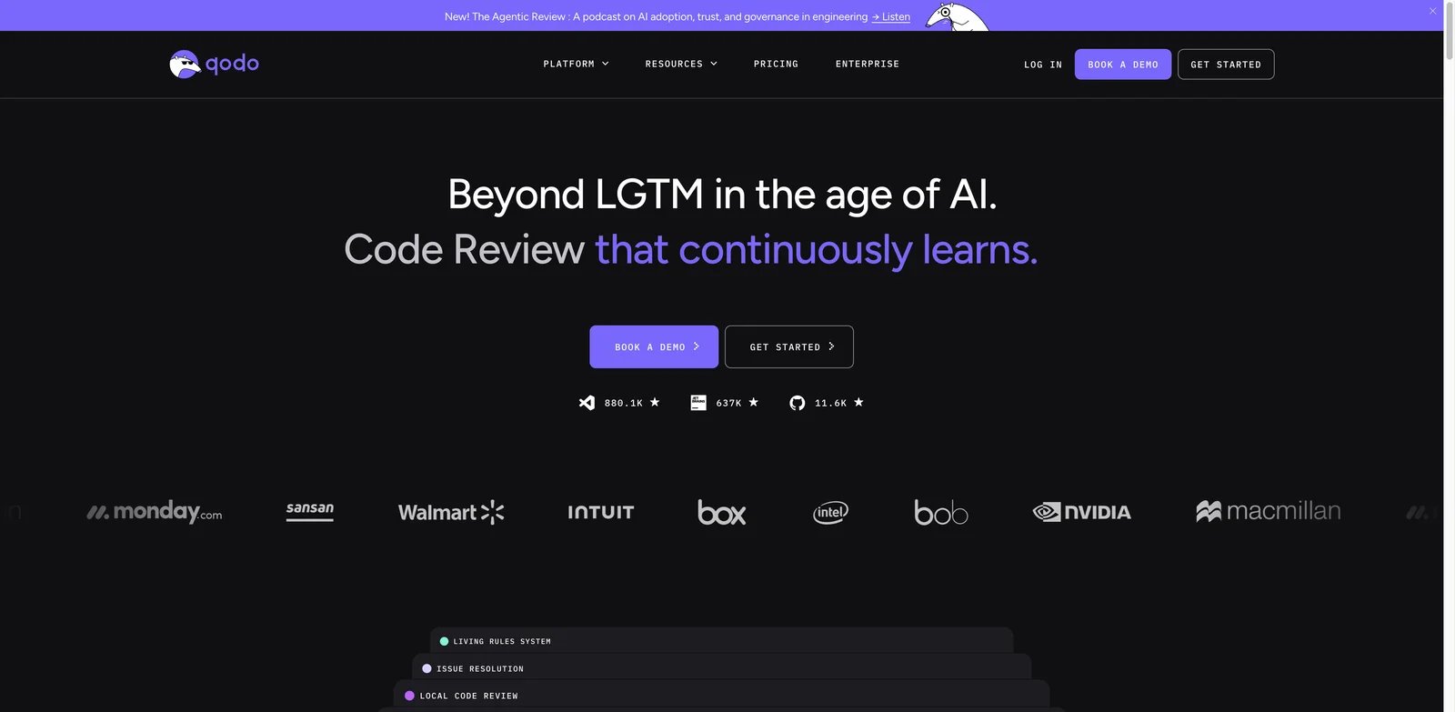 Qodo interface showing agentic PR review and rules