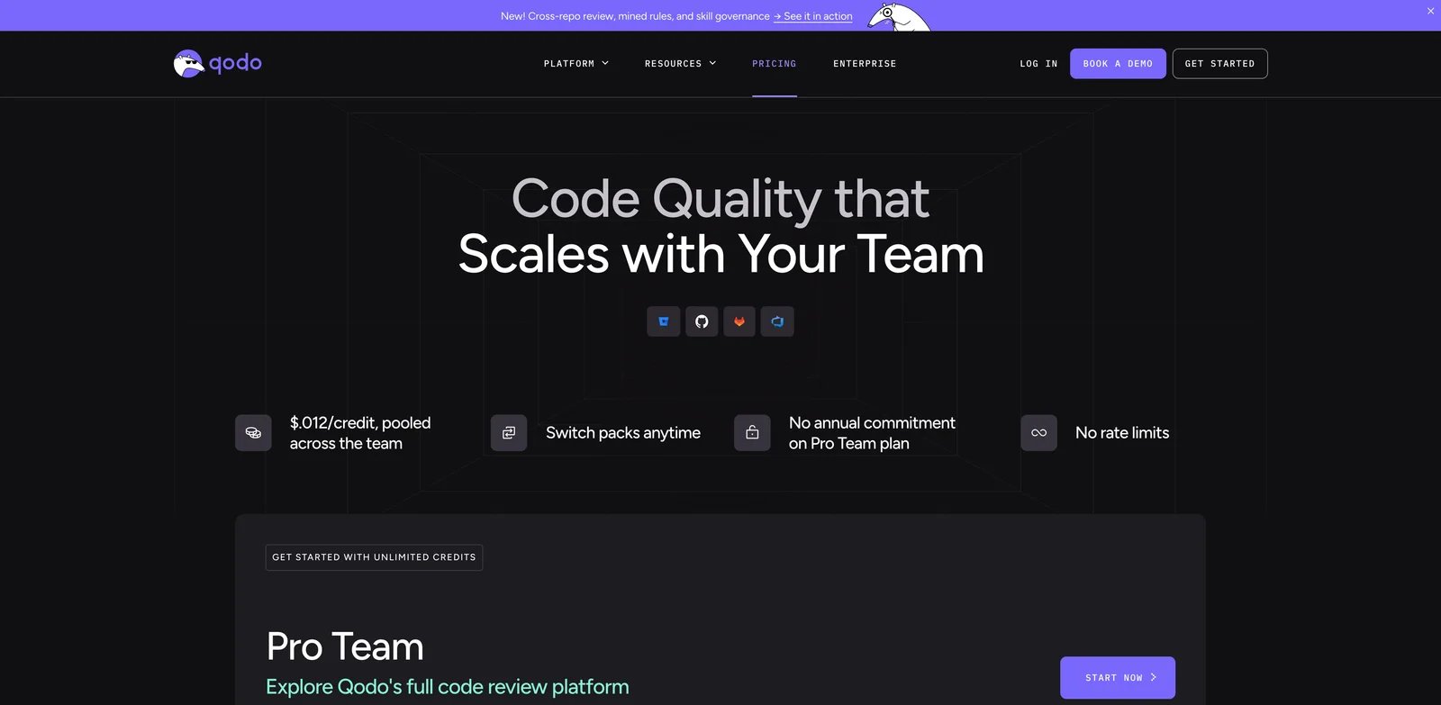 Qodo interface showing AI pull request review and code quality feedback