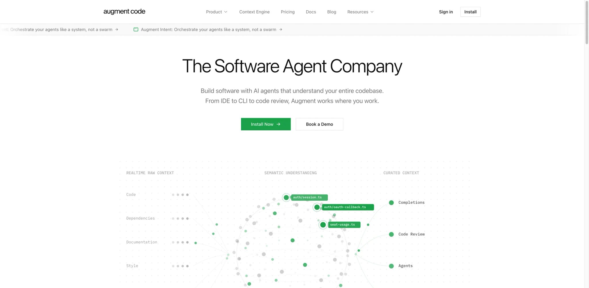 Augment Code interface showing codebase context