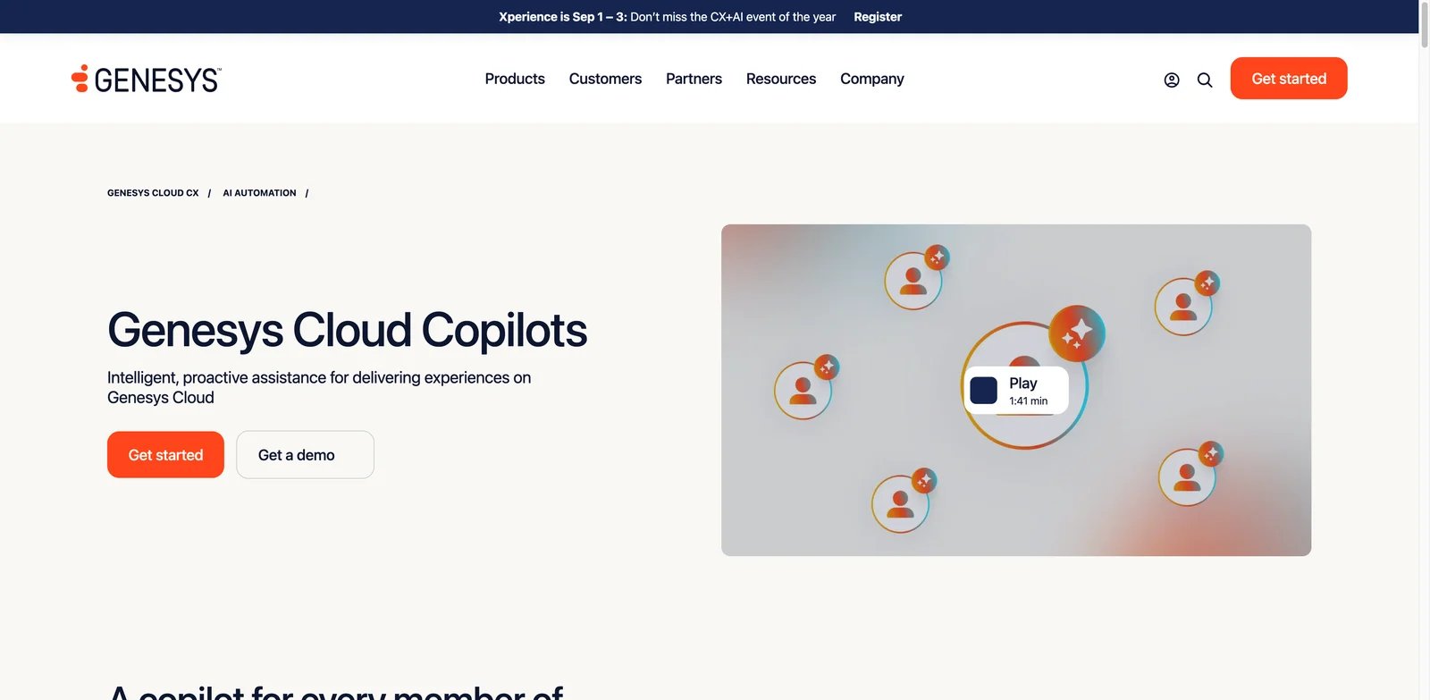 Genesys Cloud CX interface showing AI contact center copilot workflows