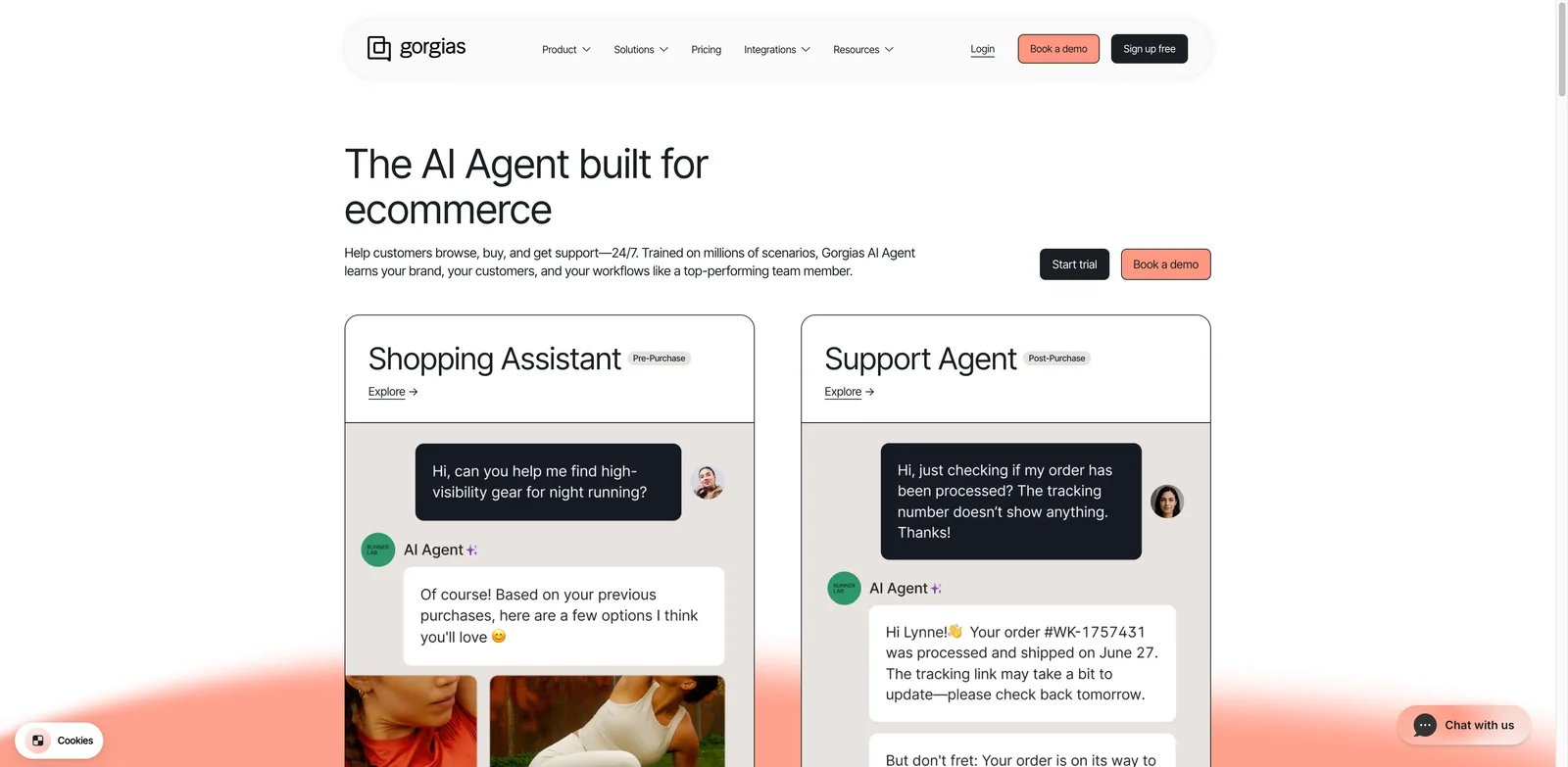 Gorgias AI Agent interface showing ecommerce customer service automation