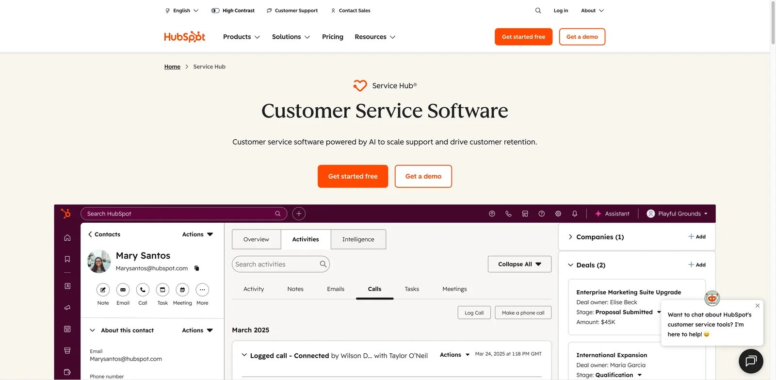 HubSpot Service Hub and Breeze interface showing CRM-connected support automation