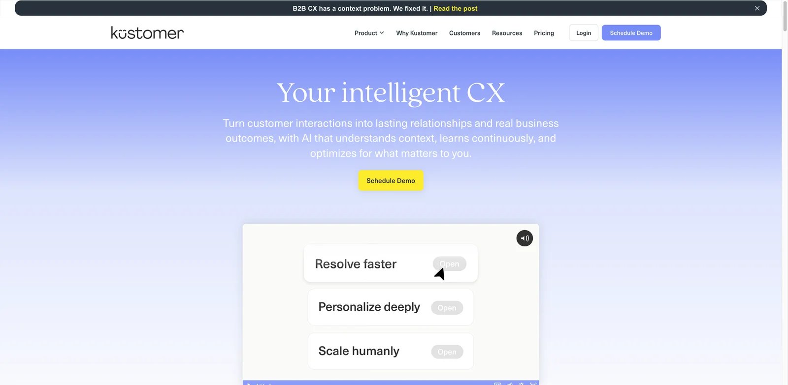 Kustomer interface showing customer timeline and AI support context