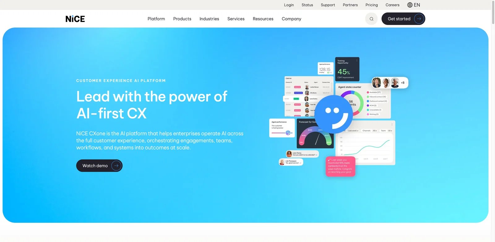 NICE CXone Mpower interface showing enterprise CX AI operations